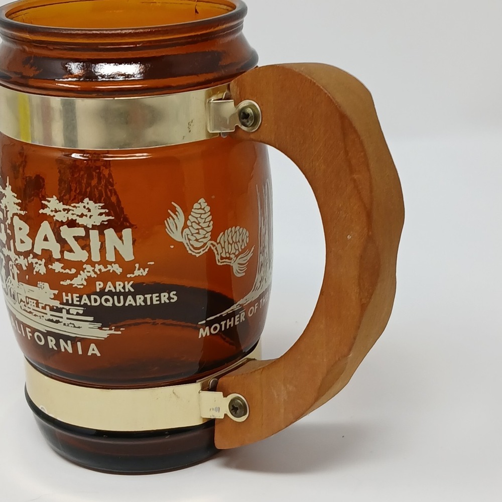 Siesta Ware Amber Brown Barrel Mug Big Basin California Souvenir Wood Handle - Picture 6 of 10